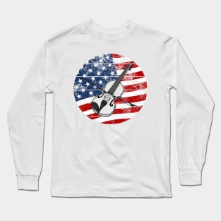 Violin USA Flag Violinist Musician 4th July Long Sleeve T-Shirt